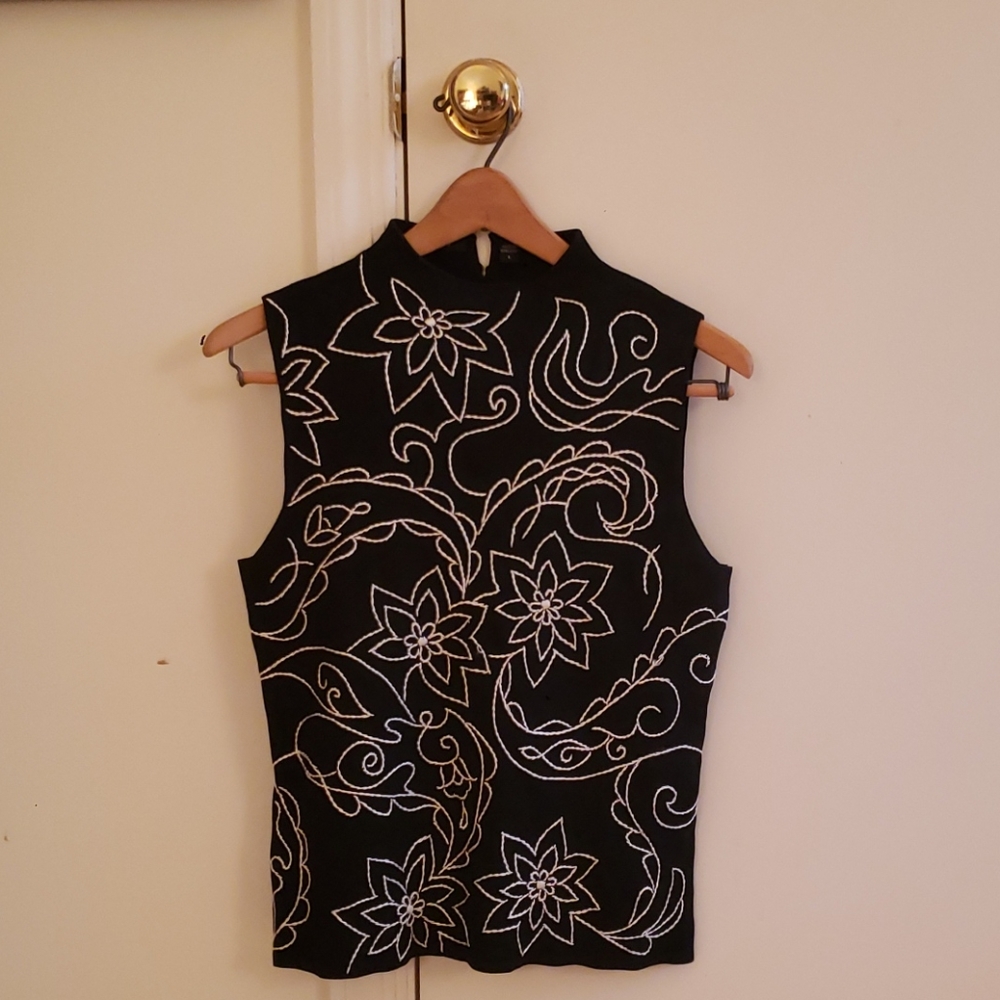 High neck vintage black tank top